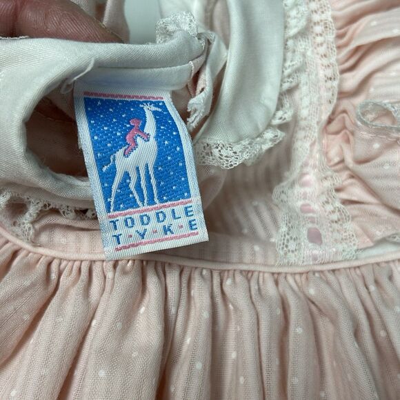 Vintage Toddle Tyke Dress Size 3 Months Pink Ruffle Collar Lace Short Sleeve - Picture 8 of 11